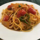 6月6日のお昼ごはん(鶏肉と大根の煮物、ナポリタンスパゲッティ)