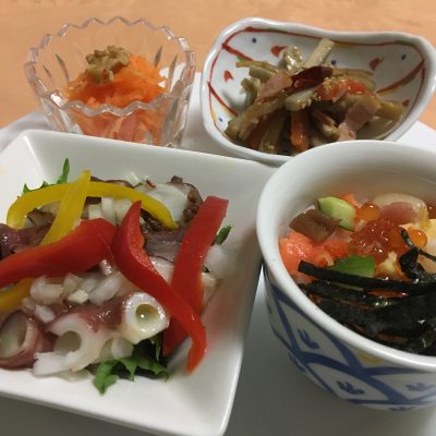 6月21日の晩ごはん(夏至の行事食、タコのカルパッチョ)